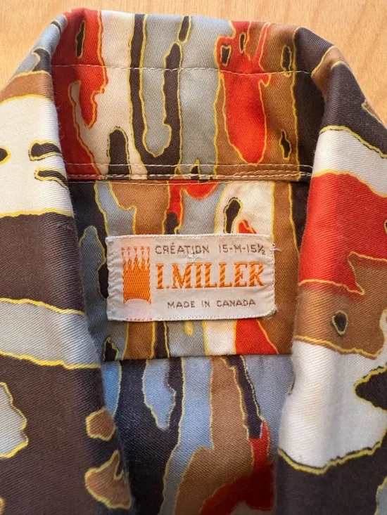 Vintage Men's Patterned Button-Up Shirt - Orange, Brown & Gray (Made in Canada) - Picture 4 of 4